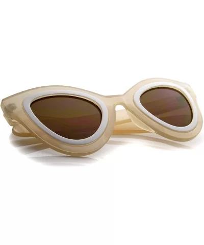 Womens High Fashion Two-Toned Chunky Oversize Cat Eye Sunglasses 42mm - Creme-white / Brown - CE12J18EW4D $14.03 Cat Eye