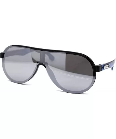 Mens Exposed Lens Edge Plastic Shield Racer Sunglasses - Matte Black Blue Silver Mirror - C4197EH23NT $17.39 Shield