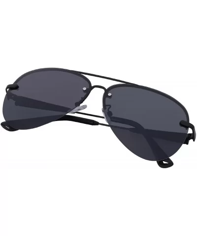 Premium Military Rimless Classic Sunglasses - Black - CK18D6K42AQ $11.70 Semi-rimless