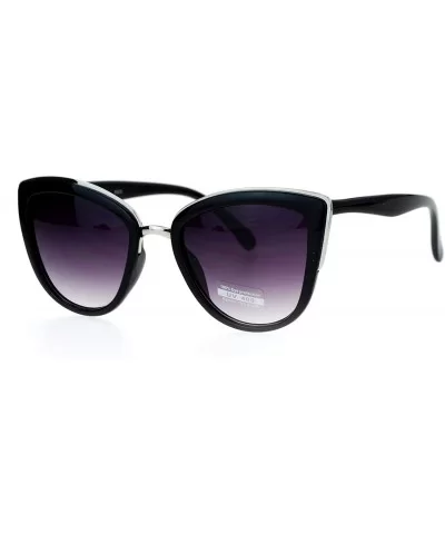 Womens Metal Brow Trim Large Cat Eye Sunglasses - Black Silver - CC12D7IOAIZ $17.52 Cat Eye