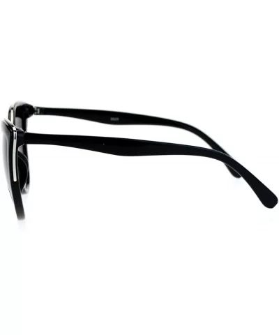 Womens Metal Brow Trim Large Cat Eye Sunglasses - Black Silver - CC12D7IOAIZ $17.52 Cat Eye