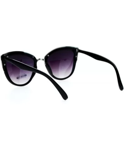 Womens Metal Brow Trim Large Cat Eye Sunglasses - Black Silver - CC12D7IOAIZ $17.52 Cat Eye