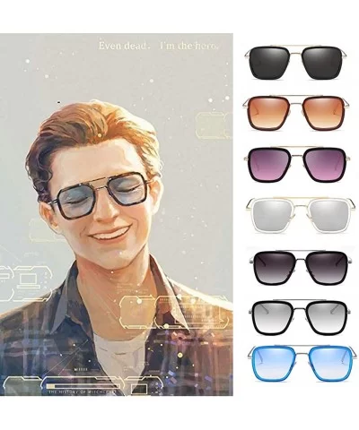 Tony Stark Glasses Retro Square Aviator Sunglasses for Men Women Metal Frame - Gold/Tea Circle - CN18WTZ9774 $12.74 Square