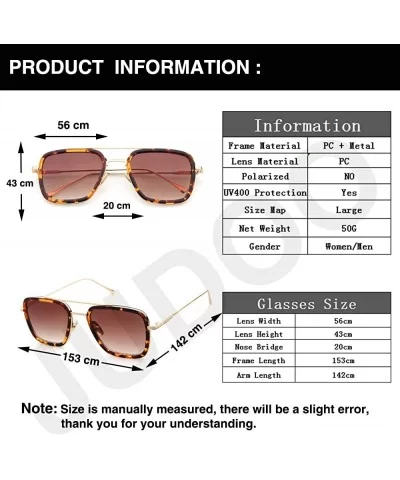 Tony Stark Glasses Retro Square Aviator Sunglasses for Men Women Metal Frame - Gold/Tea Circle - CN18WTZ9774 $12.74 Square