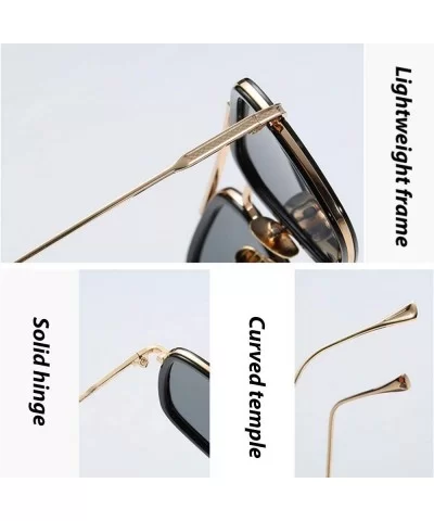 Tony Stark Glasses Retro Square Aviator Sunglasses for Men Women Metal Frame - Gold/Tea Circle - CN18WTZ9774 $12.74 Square