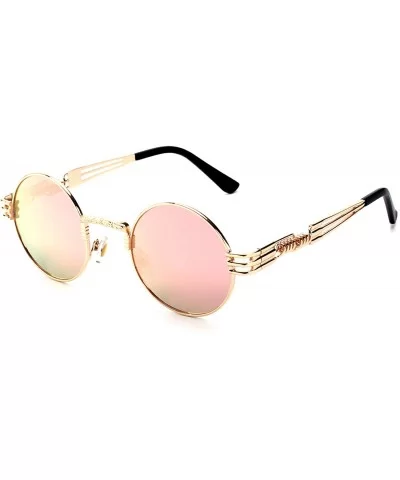 Retro Round Circle Steampunk Polarized Sunglasses Metal for Men Women - Gold Frame/Pink Lens - CB18N0CRR30 $29.67 Goggle