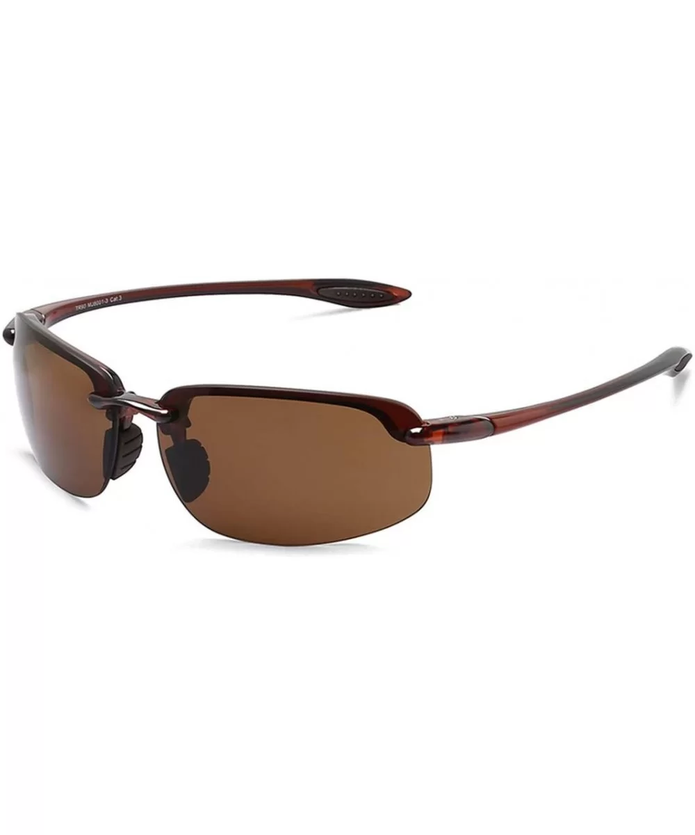 Sunglasses Men Classic Rimless Driving Hiking Women's TR90 Material UV400 Male - C3 Brown Brown - CY18M3O0WM7 $56.33 Goggle