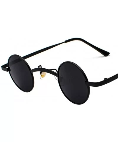 Small Round Sunglasses Men Metal Retro Tiny Sun Glasses for Women Accessories - Full Black - CS18GCZSXA5 $13.55 Round