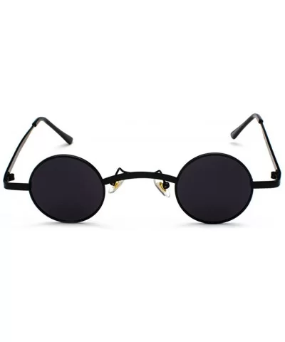 Small Round Sunglasses Men Metal Retro Tiny Sun Glasses for Women Accessories - Full Black - CS18GCZSXA5 $13.55 Round