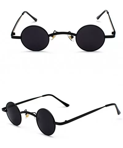 Small Round Sunglasses Men Metal Retro Tiny Sun Glasses for Women Accessories - Full Black - CS18GCZSXA5 $13.55 Round