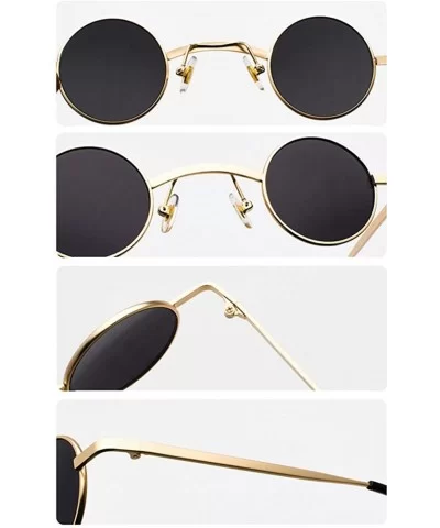 Small Round Sunglasses Men Metal Retro Tiny Sun Glasses for Women Accessories - Full Black - CS18GCZSXA5 $13.55 Round