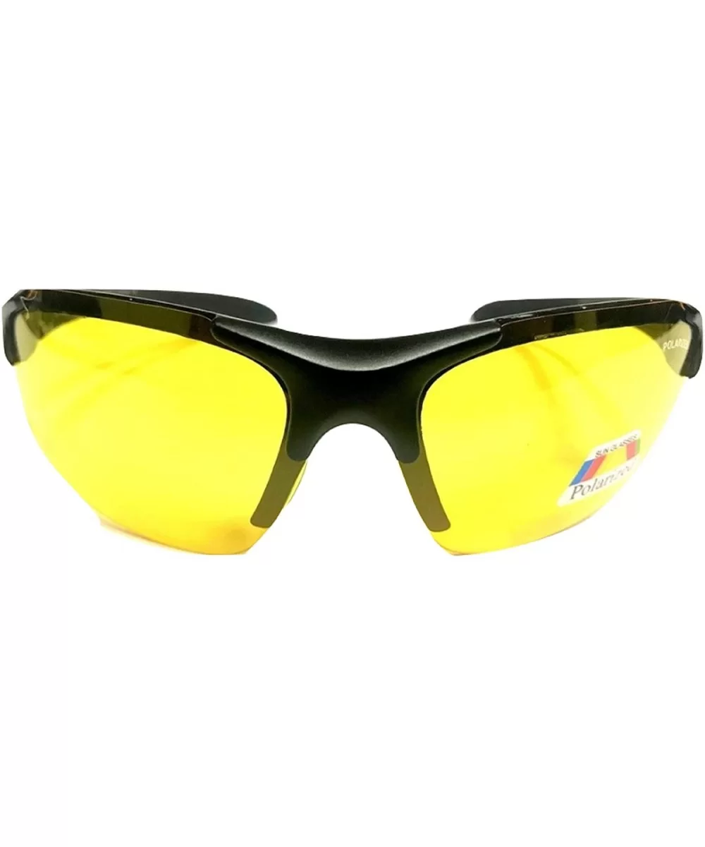 Half Frame Sport Wrap Around Yellow HD Night Driving Glasses - Black - CX18OGZXRST $20.84 Rimless