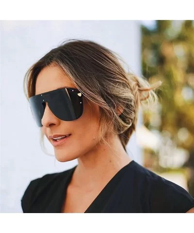 V Oversize Shield Women Sunglasses E 2180 Big Frame Gradient Lens - Black - CL18CLTZH9U $19.94 Rimless