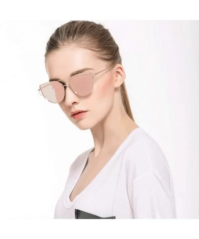 Cat Eye Sunglasses Women Designer Mirror Flat Rose Gold Vintage Metal Reflective Female Oculos Gafas - C4 - CK198AI7T3G $49.0...