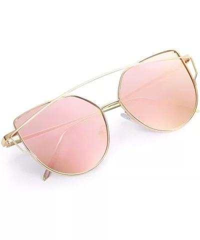 Cat Eye Sunglasses Women Designer Mirror Flat Rose Gold Vintage Metal Reflective Female Oculos Gafas - C4 - CK198AI7T3G $49.0...