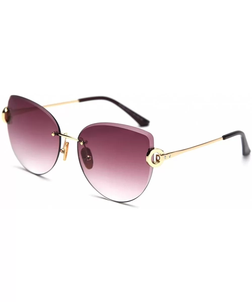 Retro Cat Eye Sunglasses Rimless Rhinestone Frameless Sun Glasses for Women Accessories - Purple Grey - CH18AL3A99E $16.17 Ri...