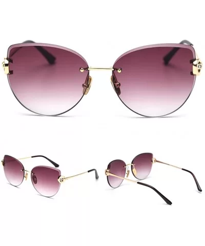 Retro Cat Eye Sunglasses Rimless Rhinestone Frameless Sun Glasses for Women Accessories - Purple Grey - CH18AL3A99E $16.17 Ri...