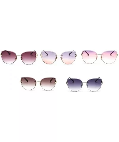 Retro Cat Eye Sunglasses Rimless Rhinestone Frameless Sun Glasses for Women Accessories - Purple Grey - CH18AL3A99E $16.17 Ri...