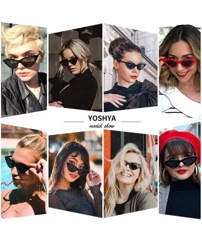 Retro Vintage Narrow Cat Eye Sunglasses for Women Clout Goggles Plastic Frame - Black Grey + Black Tinted Purple - C918UMLKLS...