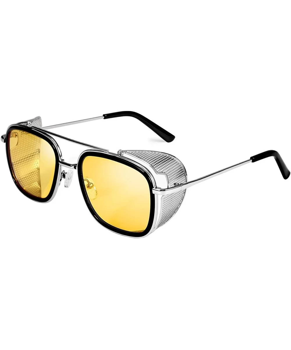 Men Retro Square Steampunk Sunglasses Side Shield Goggles Gothic B2582 - 004 Yellow - CR1960TQ7XA $24.80 Shield