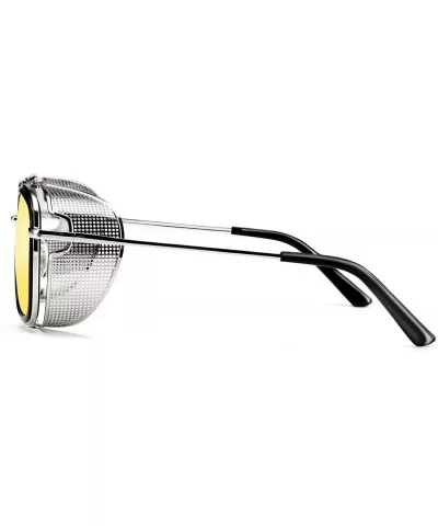 Men Retro Square Steampunk Sunglasses Side Shield Goggles Gothic B2582 - 004 Yellow - CR1960TQ7XA $24.80 Shield