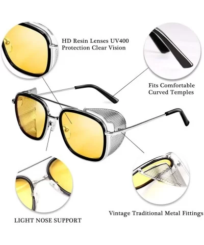 Men Retro Square Steampunk Sunglasses Side Shield Goggles Gothic B2582 - 004 Yellow - CR1960TQ7XA $24.80 Shield