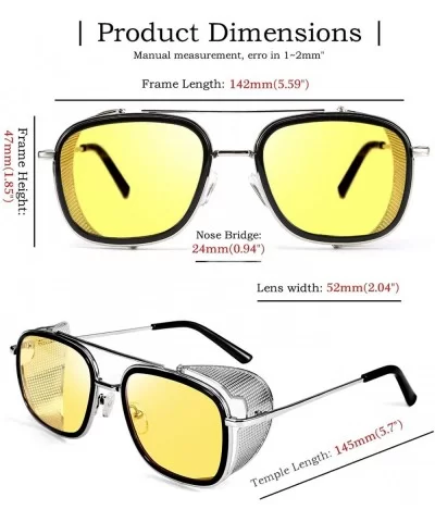 Men Retro Square Steampunk Sunglasses Side Shield Goggles Gothic B2582 - 004 Yellow - CR1960TQ7XA $24.80 Shield