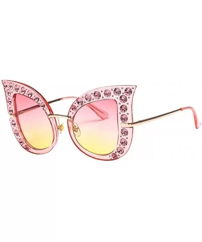 Fashion Oversized Sparkling Crystal Cat Eye Rhinestones Sunglasses UV Protection - Pink Frame Pink Yellow Lens - CA18UR7RW59 ...