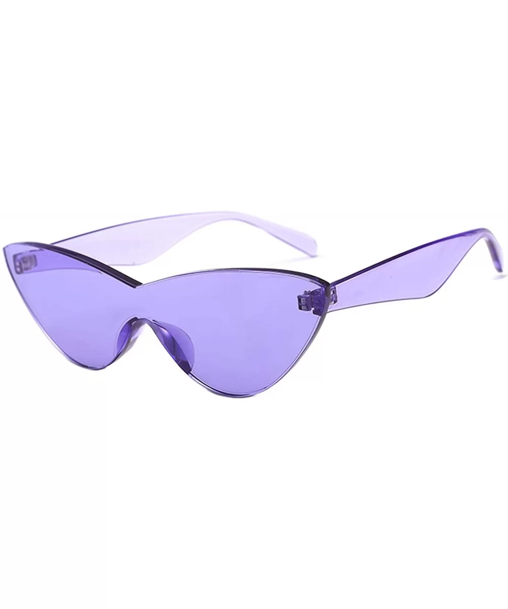 Fashion One Piece Rimless Clear Lens Color Candy Cat Eye Sunglasses9807 - Purple - CW18ILEQSK2 $14.42 Rimless