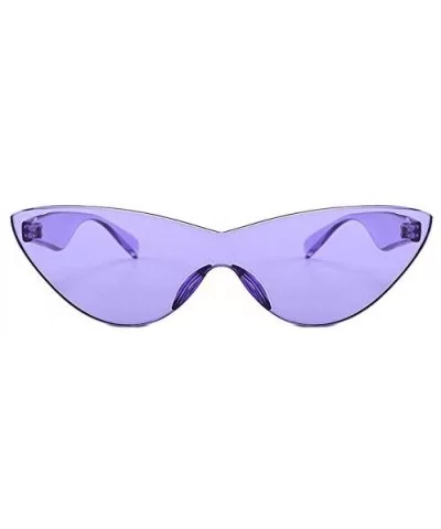 Fashion One Piece Rimless Clear Lens Color Candy Cat Eye Sunglasses9807 - Purple - CW18ILEQSK2 $14.42 Rimless