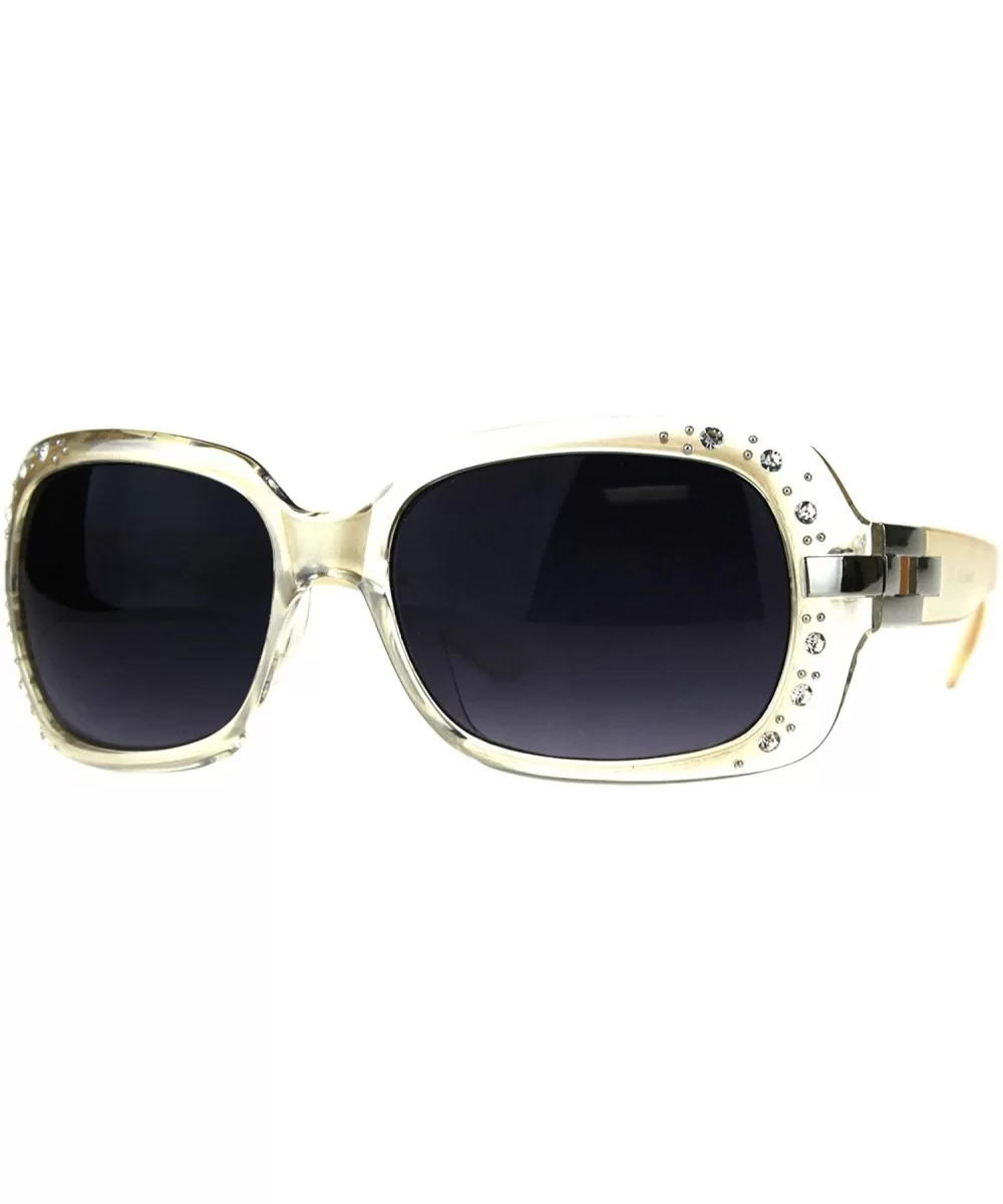 Rhinestones Sunglasses Womens Rectangular Designer Fashion Frame UV 400 - Pearl (Smoke) - CI18EQXMLMG $13.69 Rectangular