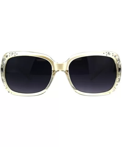 Rhinestones Sunglasses Womens Rectangular Designer Fashion Frame UV 400 - Pearl (Smoke) - CI18EQXMLMG $13.69 Rectangular