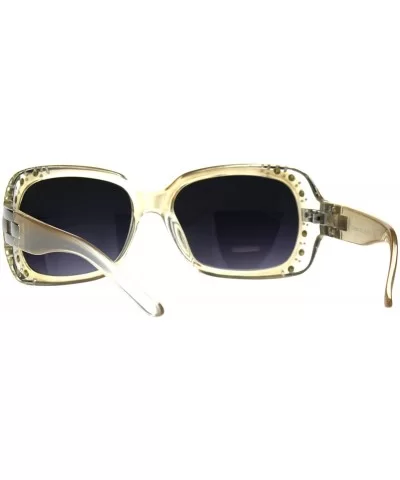 Rhinestones Sunglasses Womens Rectangular Designer Fashion Frame UV 400 - Pearl (Smoke) - CI18EQXMLMG $13.69 Rectangular