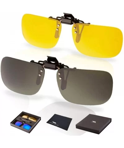 Polarized Clip On Sunglasses Driving Reading 2Pack - Rectangular (Green & Yellow) - C318XAYZ3NC $20.40 Oval