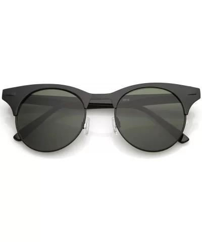 Women's Matte Finish Horn Rimmed Round Flat Lens Cat Eye Sunglasses 49mm - Black-black / Green - CH17YUZ242L $13.59 Cat Eye