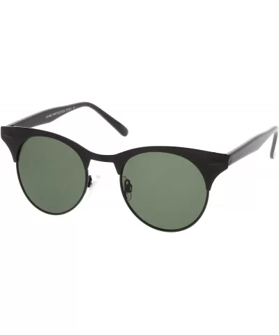 Women's Matte Finish Horn Rimmed Round Flat Lens Cat Eye Sunglasses 49mm - Black-black / Green - CH17YUZ242L $13.59 Cat Eye