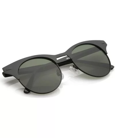 Women's Matte Finish Horn Rimmed Round Flat Lens Cat Eye Sunglasses 49mm - Black-black / Green - CH17YUZ242L $13.59 Cat Eye