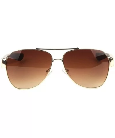 Thick Temple Plastic Cut Classic Aviator Sunglasses - Brown - CQ199LTGG3Z $28.61 Aviator