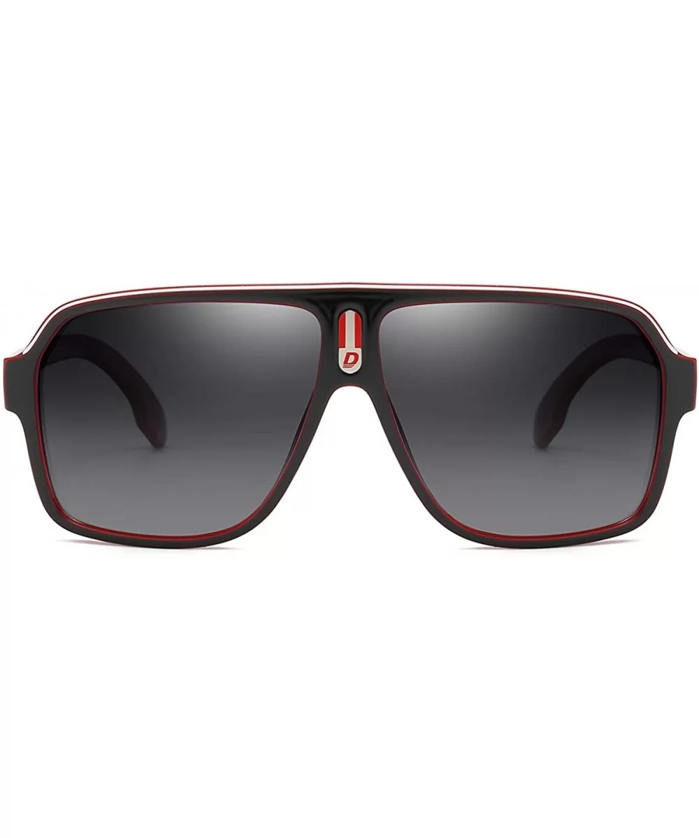 Mens Oversized Aviator Sunglasses Classic Large Polarized Lens Shades D103 - Red&black/Gray - CS194OU5DAI $24.83 Square