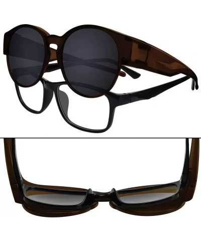 Polarized Fit Over Glasses Sunglasses with Oversized Cat Eye Frame for Men and Women - Brown - C7199GKS90G $24.53 Oversized