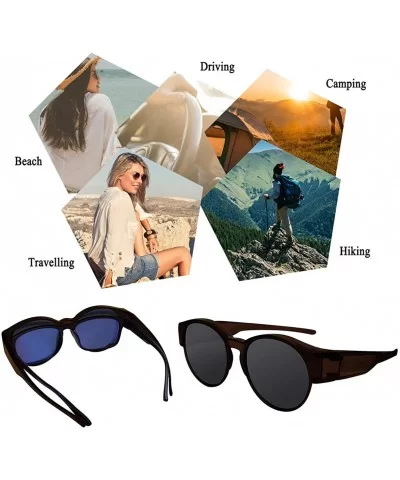 Polarized Fit Over Glasses Sunglasses with Oversized Cat Eye Frame for Men and Women - Brown - C7199GKS90G $24.53 Oversized