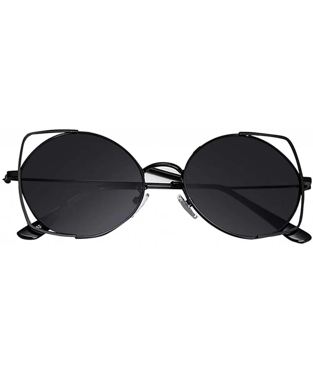 Cat Eye Metal Hollow Frame Sunglasses Mirrored Flat Lenses Sunglasses For Women - Black - CY196M0YE00 $10.96 Goggle