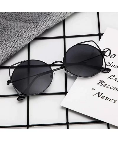 Cat Eye Metal Hollow Frame Sunglasses Mirrored Flat Lenses Sunglasses For Women - Black - CY196M0YE00 $10.96 Goggle