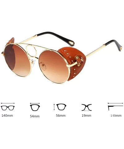 Women's Fashion Sunglasses Metal Round Frame Eyewear With Leather - Gold Brown - C318WD8ZMSH $43.17 Round