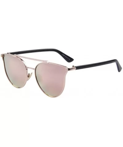 Women Fashion UV400 Cat Eye Classic Double-Bridge Shades Mirror Sunglasses - Pink - CE17YZZU6R6 $15.17 Semi-rimless