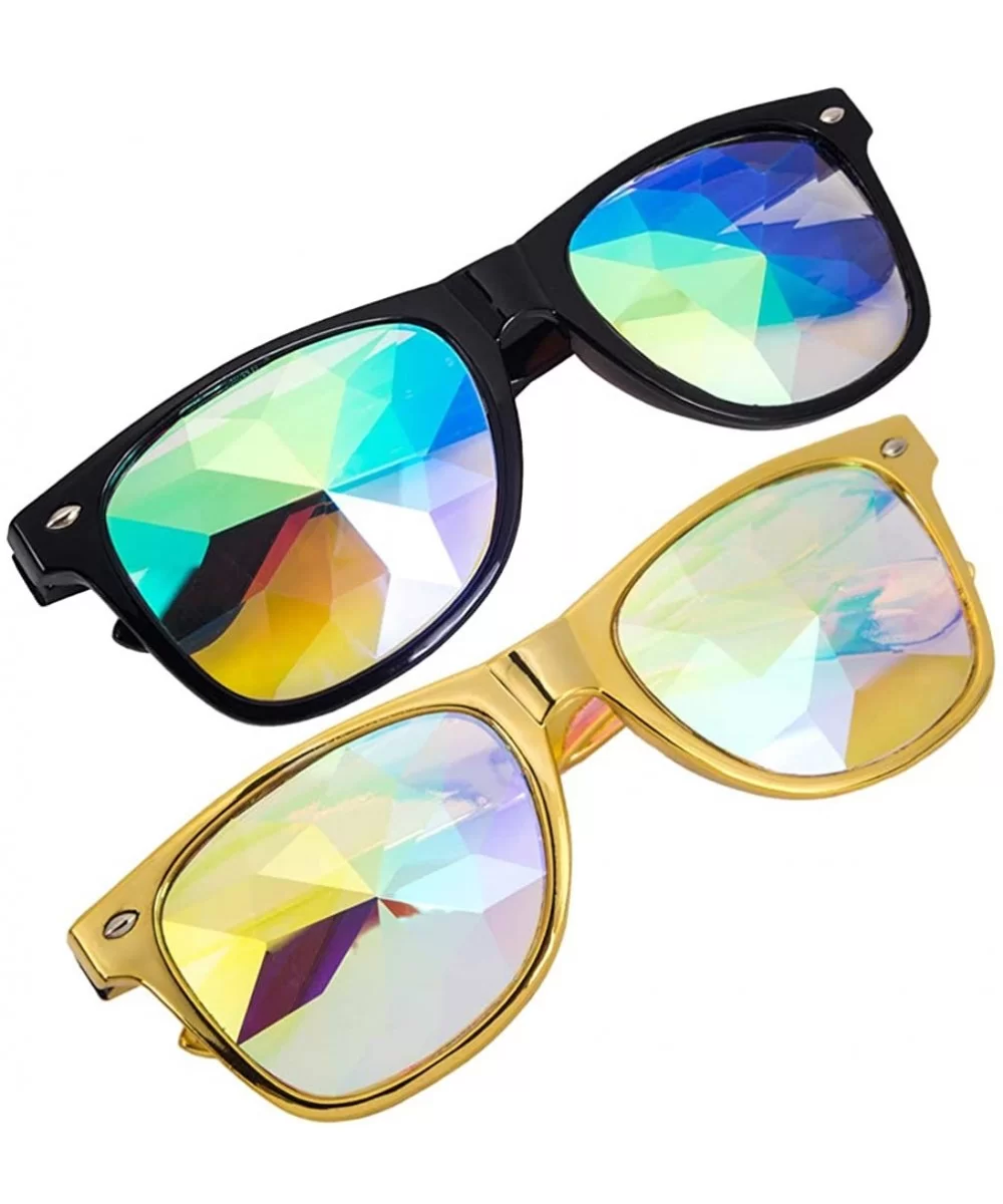 Festivals Kaleidoscope Glasses Rainbow Prism Sunglasses Goggles - Black+gold-square Lens - CG18DYQAT25 $37.42 Goggle