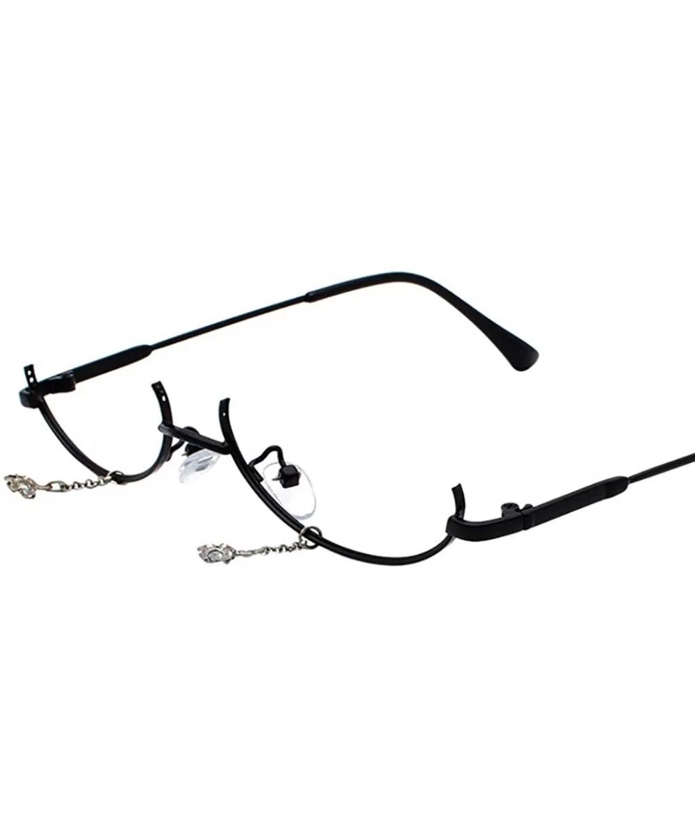 Women Fashion Glasses Frame None Lens Chain Pendant Decoration Flat Mirror Glasses Frame With Chain - Black - CZ196HH0208 $12...