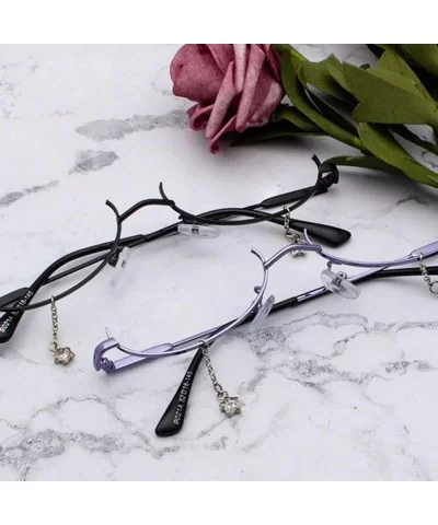 Women Fashion Glasses Frame None Lens Chain Pendant Decoration Flat Mirror Glasses Frame With Chain - Black - CZ196HH0208 $12...