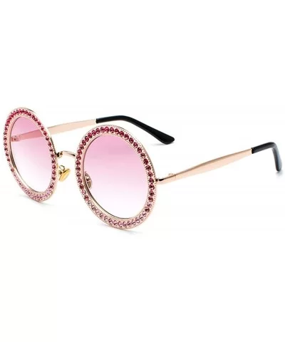 Women Round Rhinestone Sunglasses Metal Frame Polycarbonate lens - Gold Pink - CS18EOCRTI2 $16.49 Round