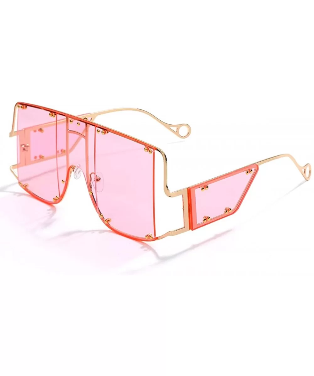 Oversized Fashion Sunglasses Glasses - Transparent Pink - CG18ZUX3GOS $33.33 Square